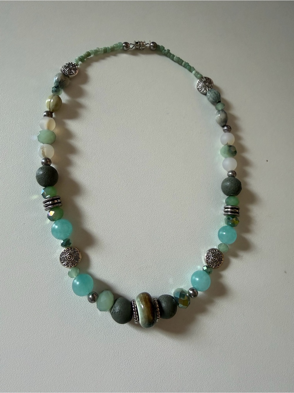 16.5in Green Beaded Gemstone Necklace - Unbranded